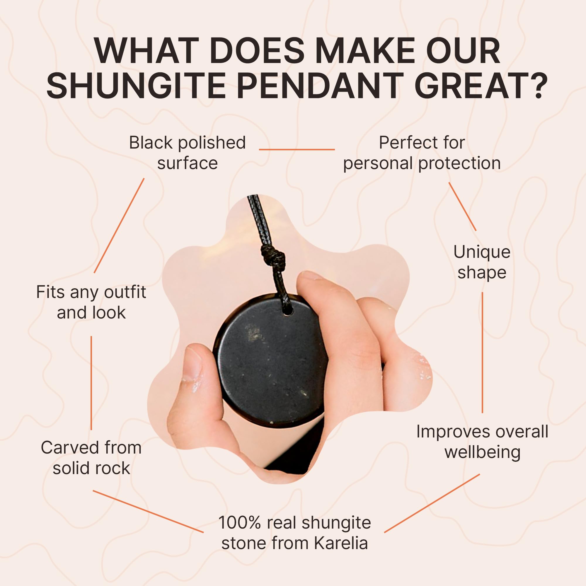Karelian Heritage shungite pendant on waxed cord demonstrates minimalistic design