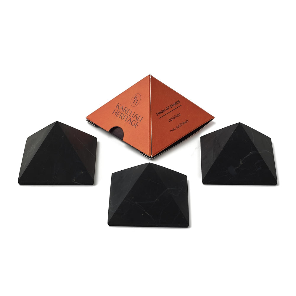 Karelian Heritage shungite pyramid bulk three-piece set for grounding energy
