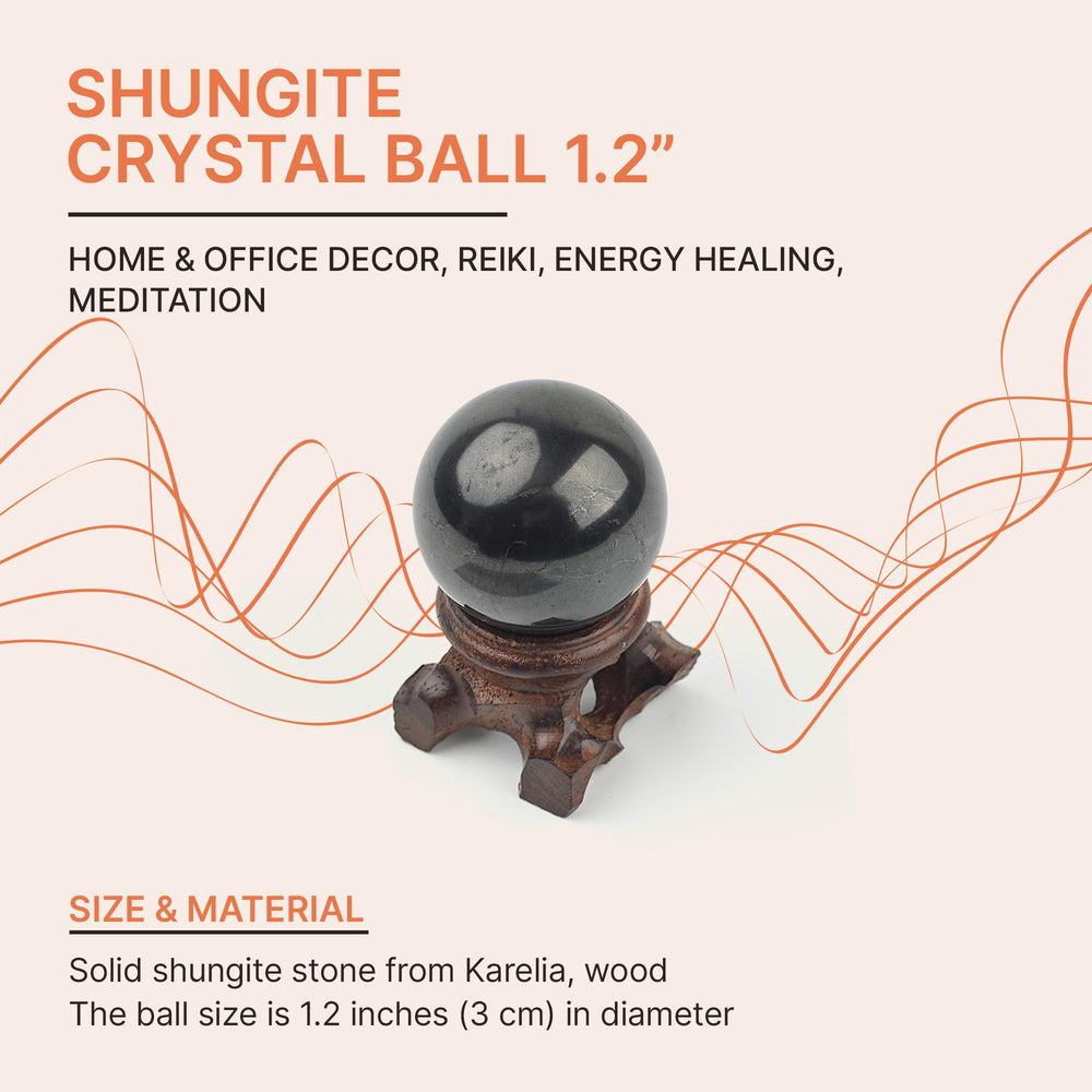 Karelian Heritage shungite sphere black closeup highlighting its energy-balancing appeal