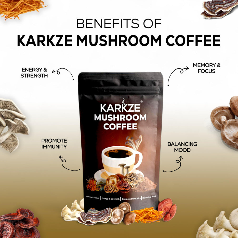 KARKZE Lions Mane focus mushroom coffee highlighting mental clarity and calm alertness