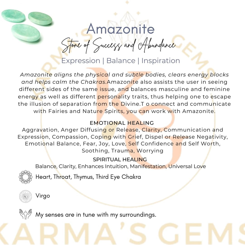 Karma Gems Amazonite care: sage cleansing before shipping.