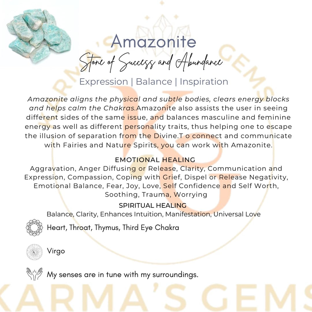 Karma Gems Amazonite, gemas únicas para meditación y calma mental.