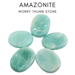 Karma Gems Amazonite worry stone close-up polished surface promotes relaxation.