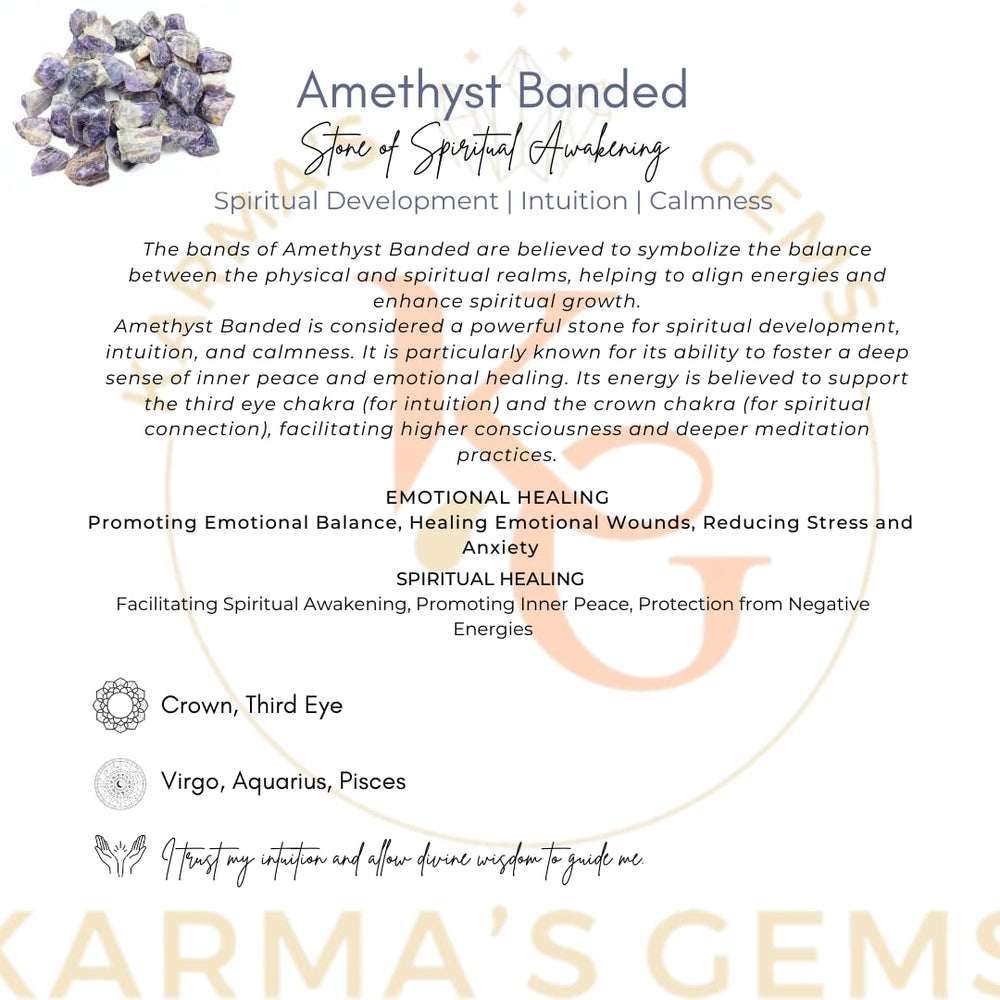 Karma Gems amethyst banded piece used for decor and energy balance in sacred spaces