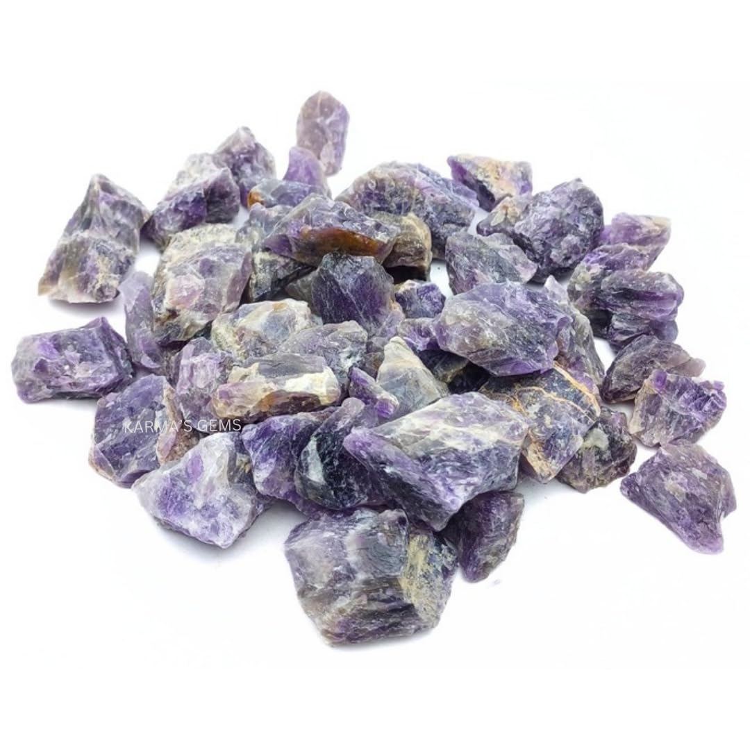 Karma Gems amethyst rough 1lb stones for tumbling and decorative displays.