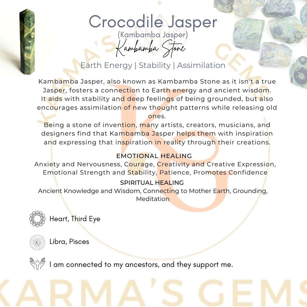 Karma Gems crocodile jasper 8-facets emphasizes precise focus