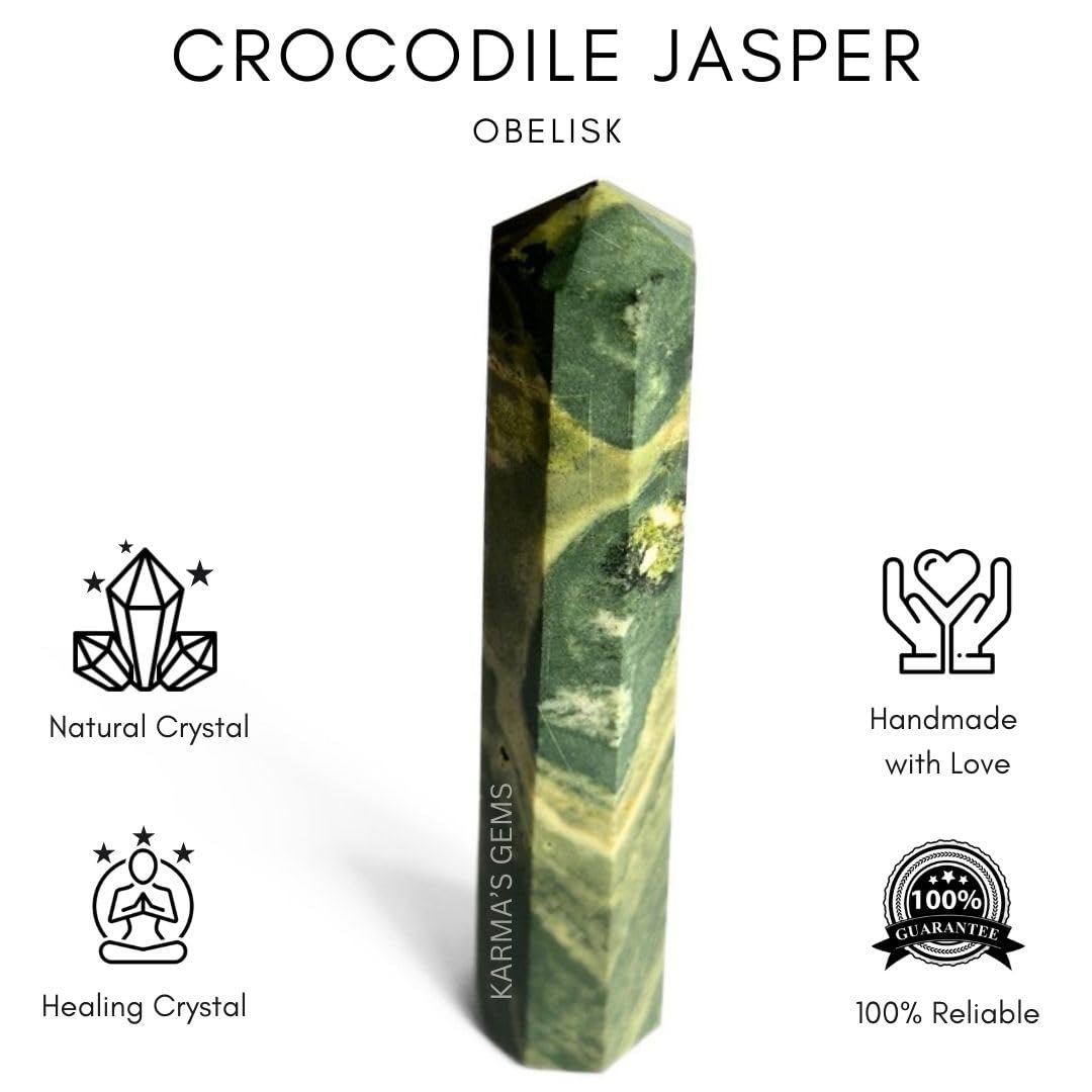 Karma Gems crocodile jasper crystal tower with natural color patterns