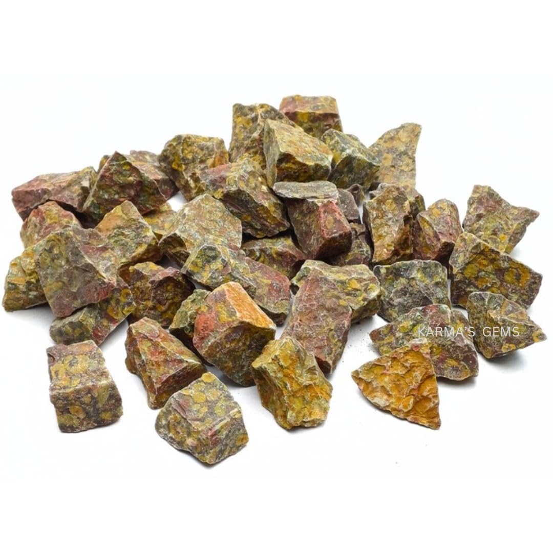 Karma Gems Leopardskin Jasper closeup highlighting vibrant colors for decorative display.