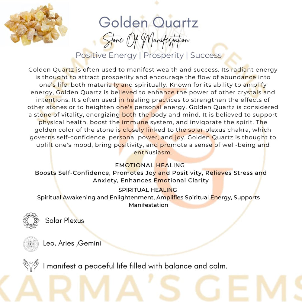 Karma Gems Golden Quartz raw stone sized 1 inch plus for display.