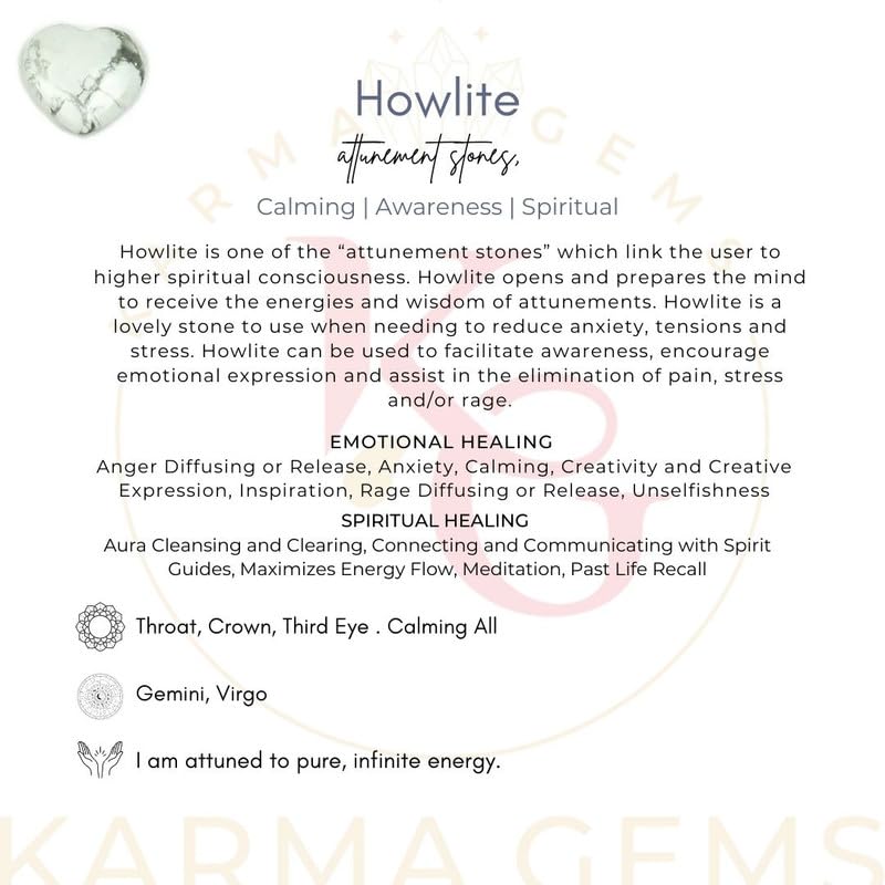 Karma Gems Howlite pocket heart puff for chakra balancing rituals.