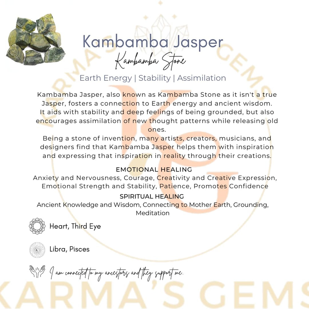 Karma Gems Kambaba Jasper energy cleansing prepares stones for rituals and energy work.
