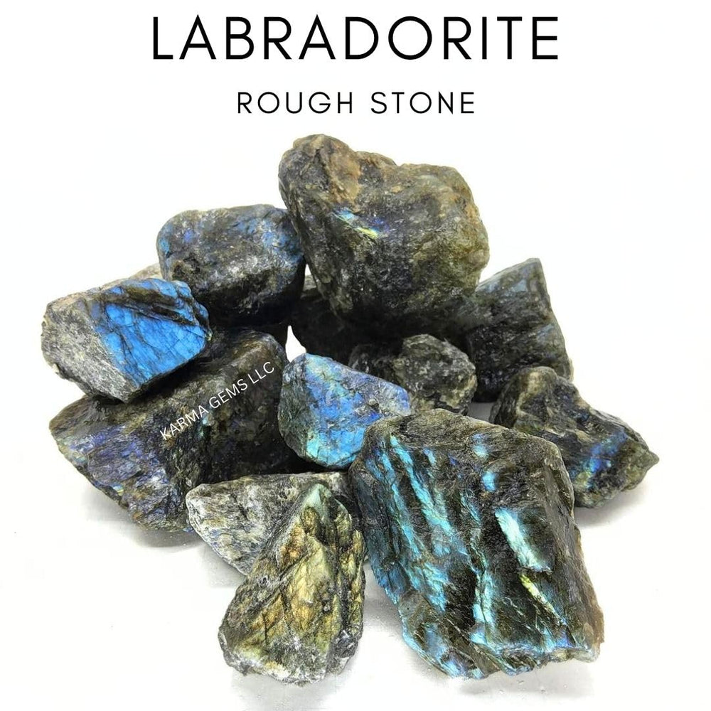 Karma Gems Labradorite iridescent flashes on stones for focused sessions.