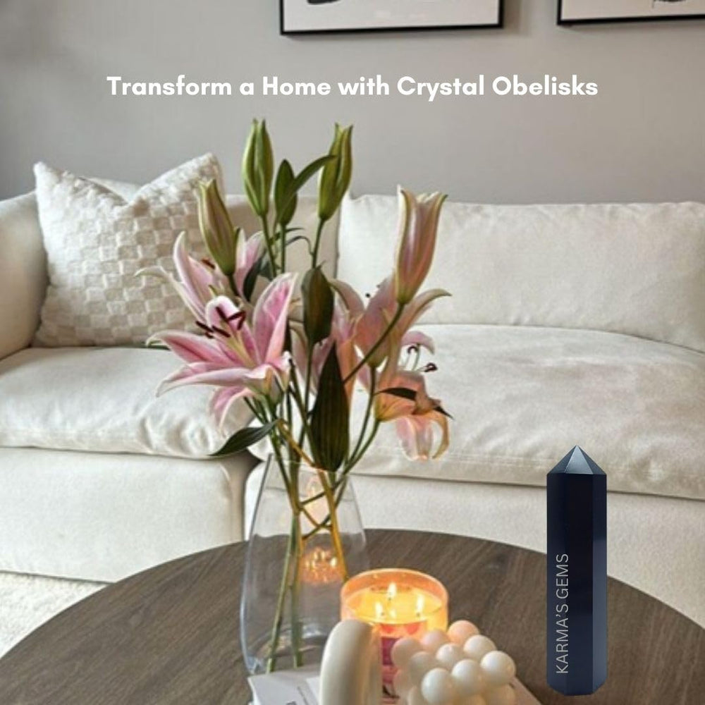 Karma Gems Obelisk meditation setup emphasizes healing energy