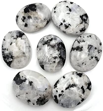 Karma Gems polished rainbow moonstone—tactile meditation aid for grounding and intuition.