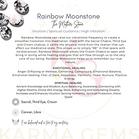 Karma Gems rainbow moonstone for meditation during daily rituals, enhancing focus.