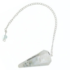 Karma Gems Rainbow Moonstone pendulum with sterling chain supports balanced energy work