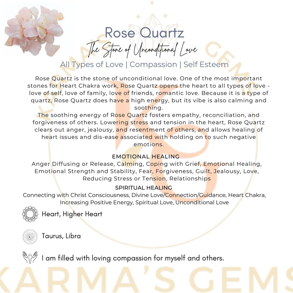 Karma Gems rose quartz display stone brightening shelves with soft energy