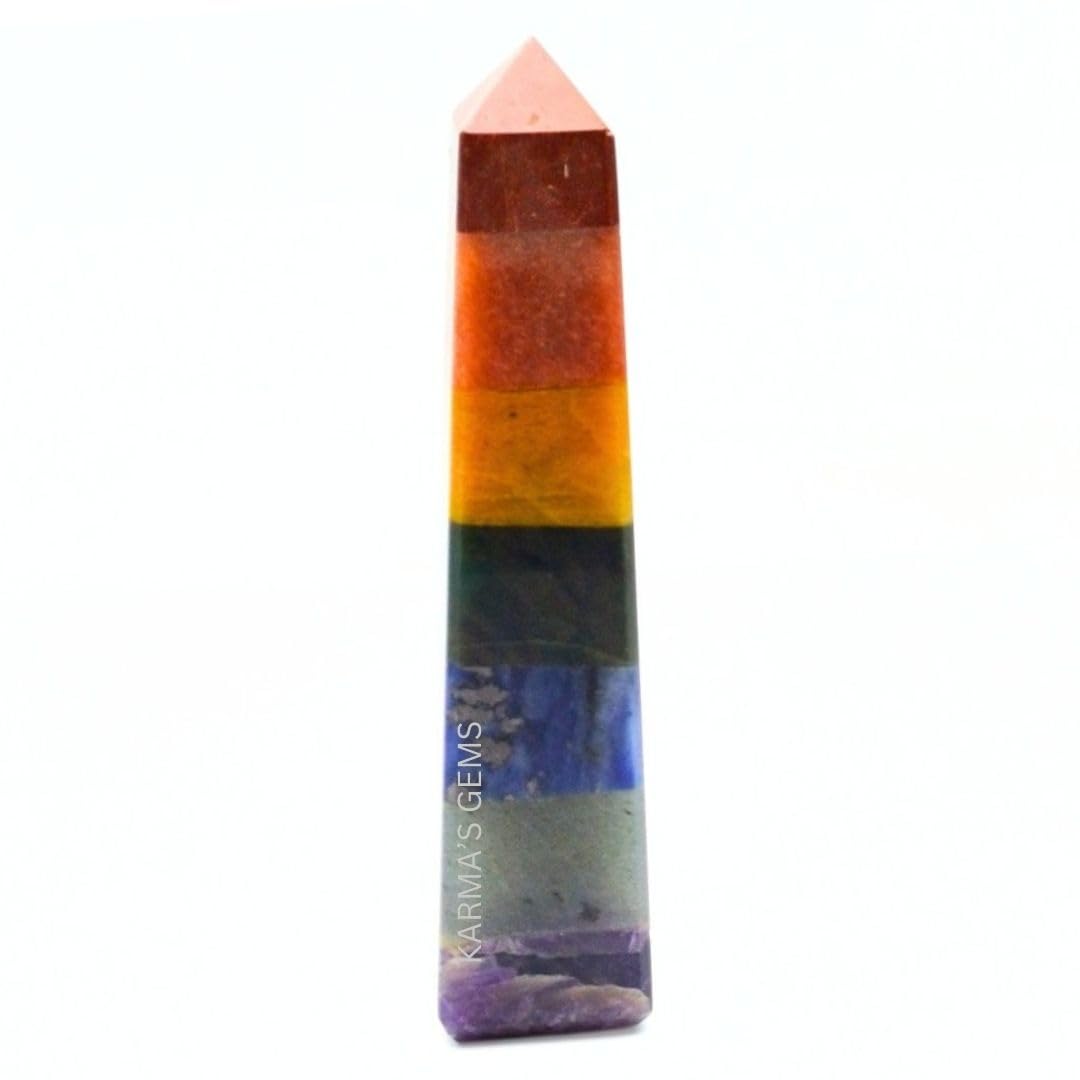 Karma Gems seven chakra crystal tower close-up showing facets for focused energy