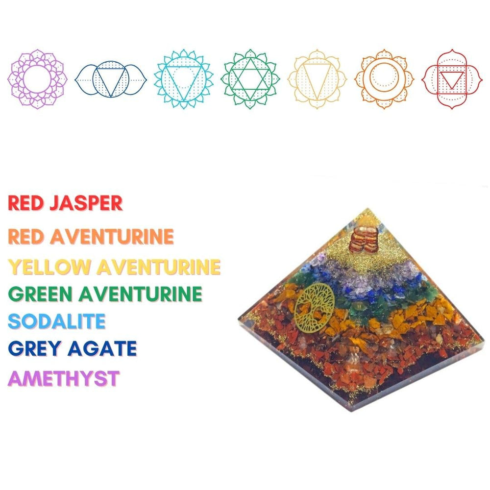 Karma Gems Seven Chakra Pyramid red jasper layer promotes grounding in meditation