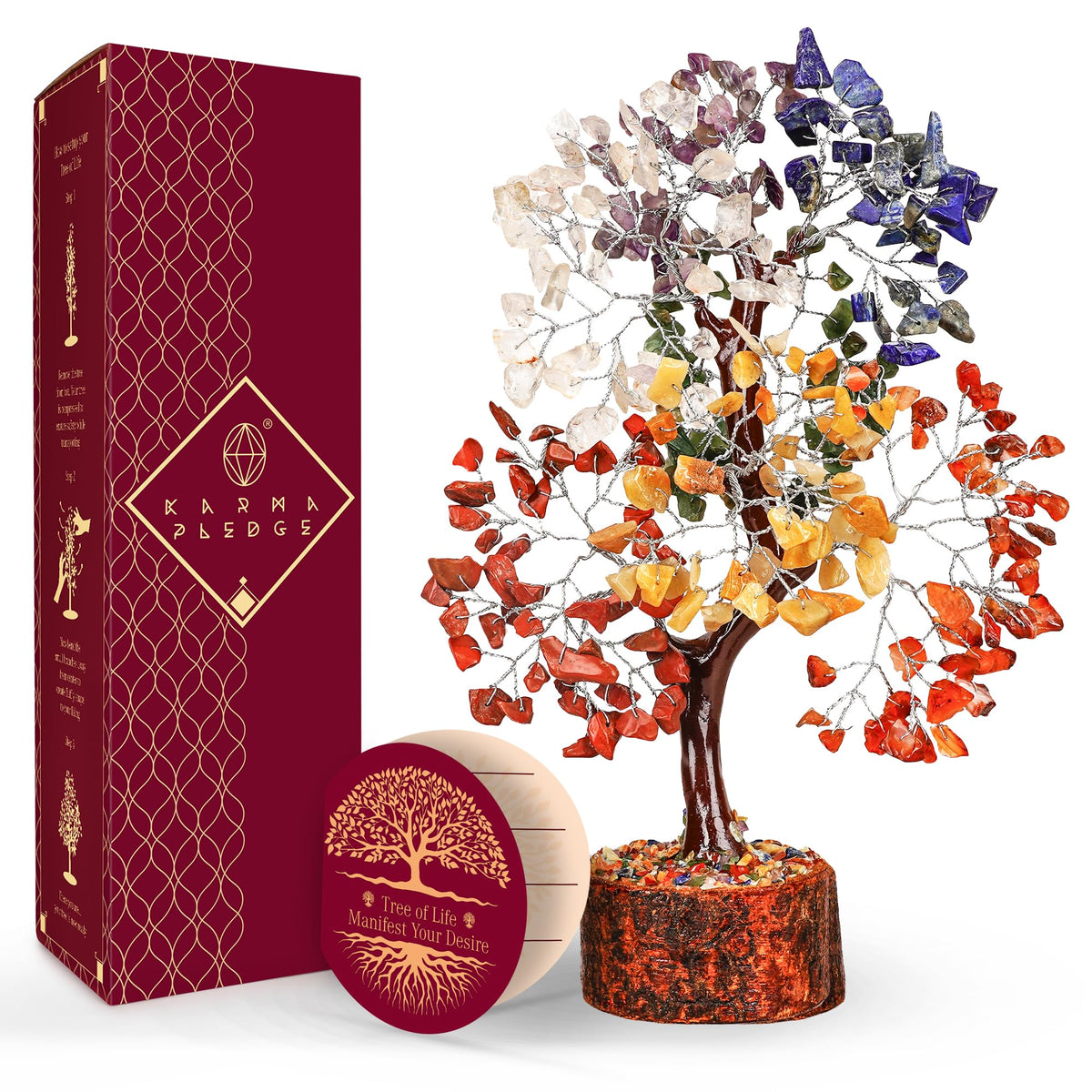 KARMAPLEDGE 7 chakra crystal tree base showcases craftsmanship and grounding energy for calm spaces.