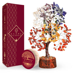 KARMAPLEDGE 7 chakra crystal tree base showcases craftsmanship and grounding energy for calm spaces.