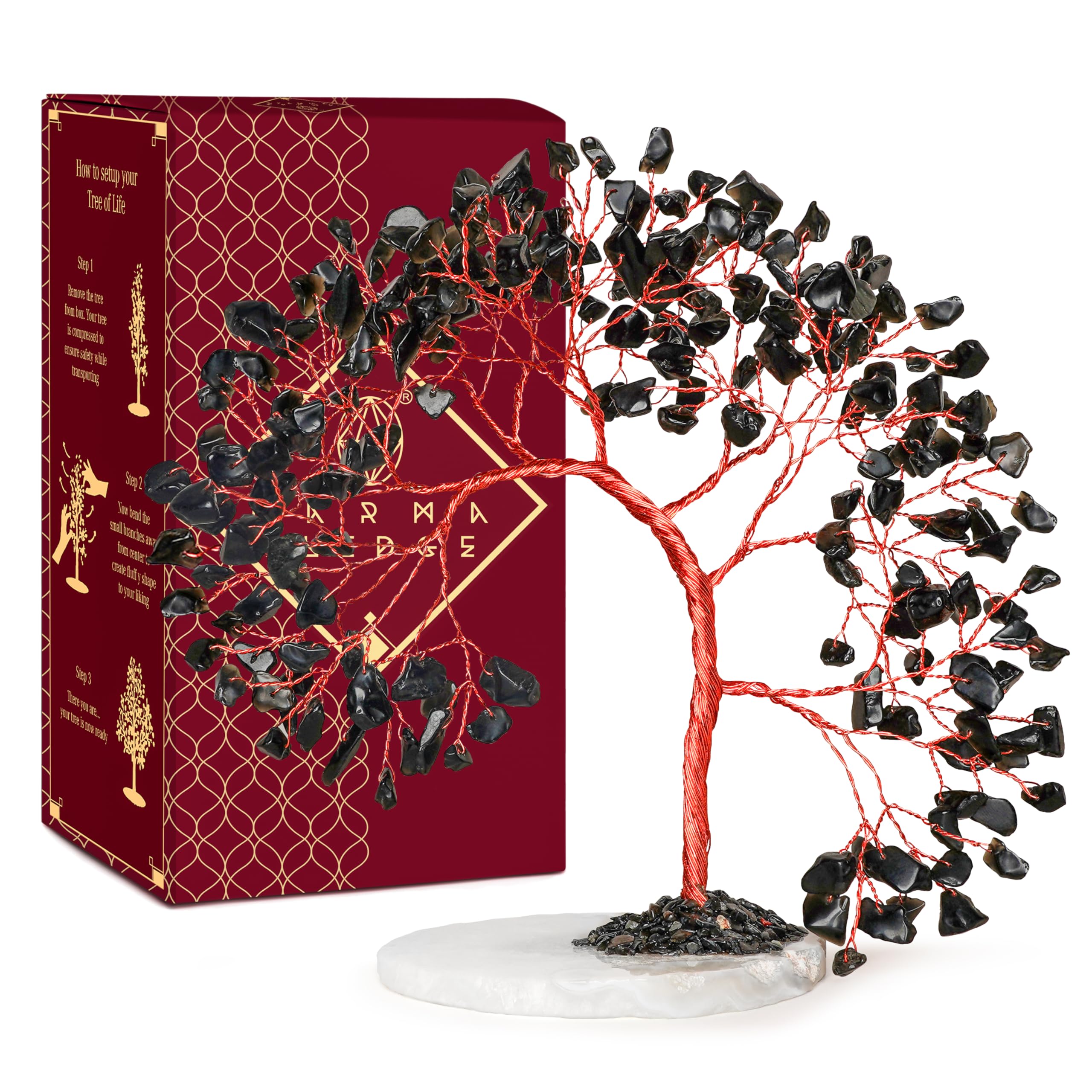 KARMAPLEDGE Black Obsidian Tree base showcases grounding artistry for any space.