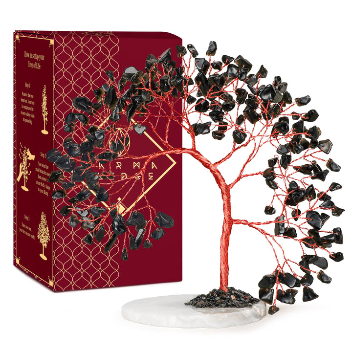 KARMAPLEDGE Black Obsidian Tree base showcases grounding artistry for any space.