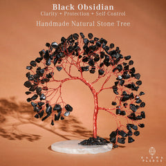 KARMAPLEDGE Black Obsidian Tree branch twisted wire highlights handcrafted detail and unique charm.