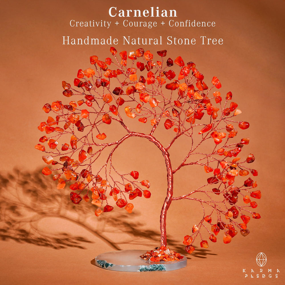 KARMAPLEDGE Carnelian crystals close-up highlighting motivation and creativity in daily spaces