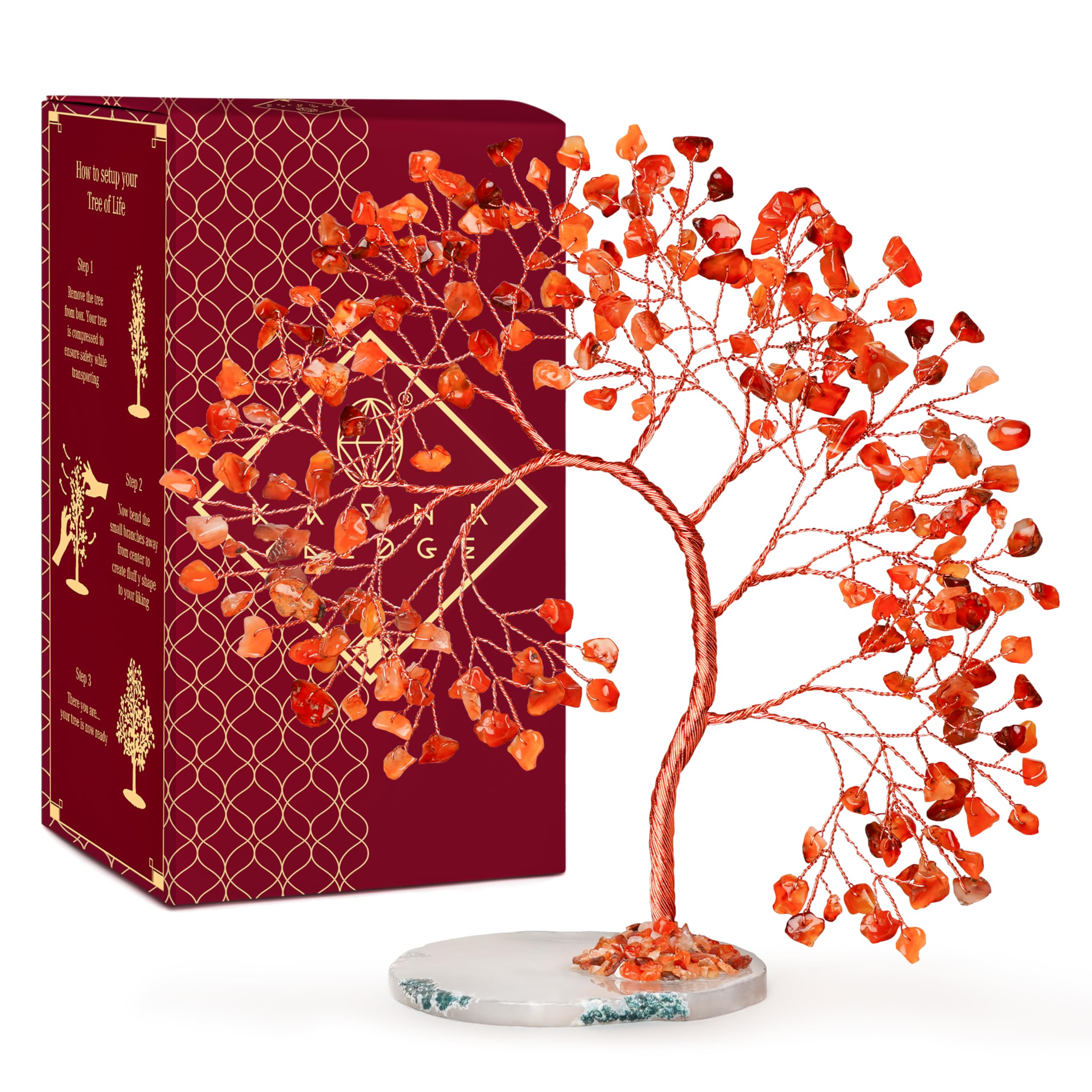 KARMAPLEDGE Carnelian Tree of Life front view highlighting warm energy for home decor