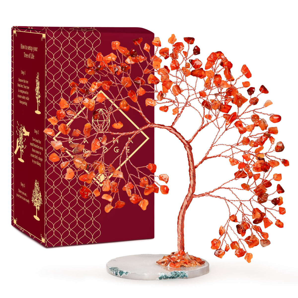 KARMAPLEDGE Carnelian Tree of Life front view highlighting warm energy for home decor