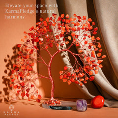 KARMAPLEDGE Handmade carnelian tree decor in a cozy living room