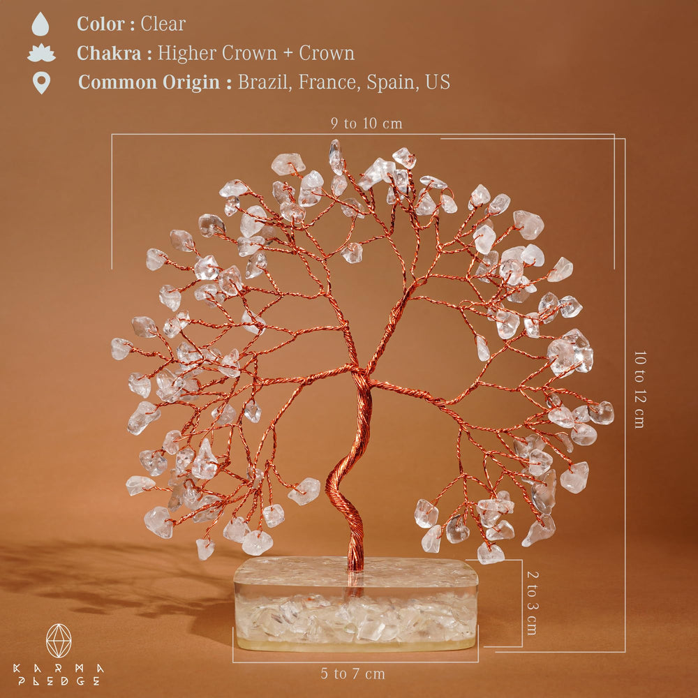 KARMAPLEDGE Clear Quartz Tree of Life, 12-15 cm size, compact and portable.