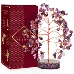 KARMAPLEDGE Crystal Tree with amethyst stones enhances calm energy at home.