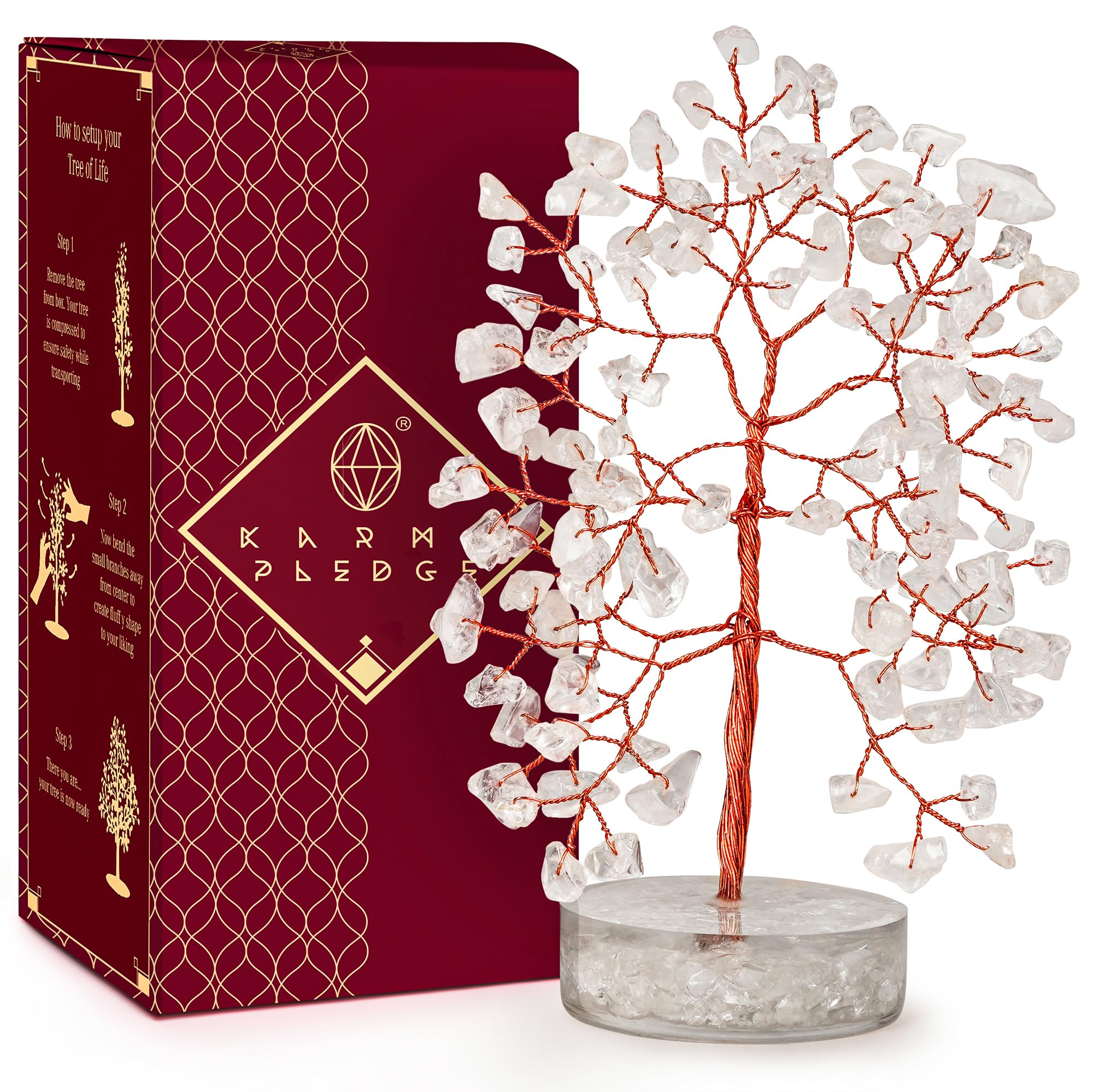 KARMAPLEDGE Crystal Tree base with clear quartz stones for balanced energy at home