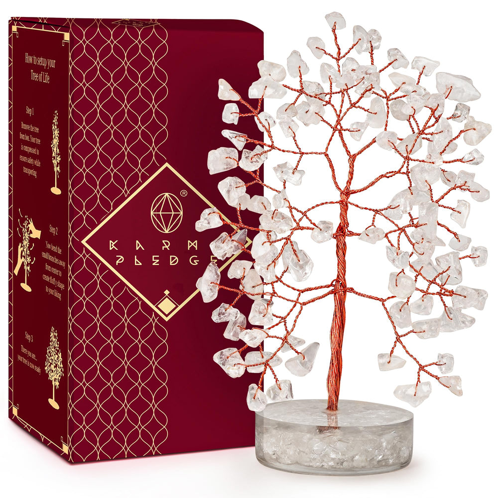 KARMAPLEDGE Crystal Tree base with clear quartz stones for balanced energy at home