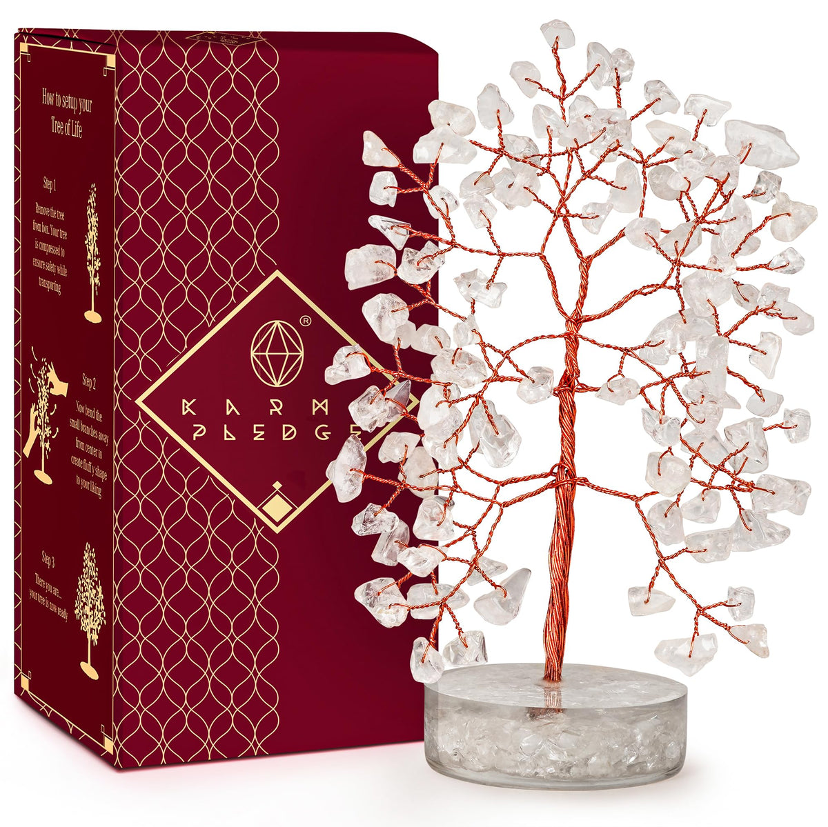 KARMAPLEDGE Crystal Tree base with clear quartz stones for balanced energy at home