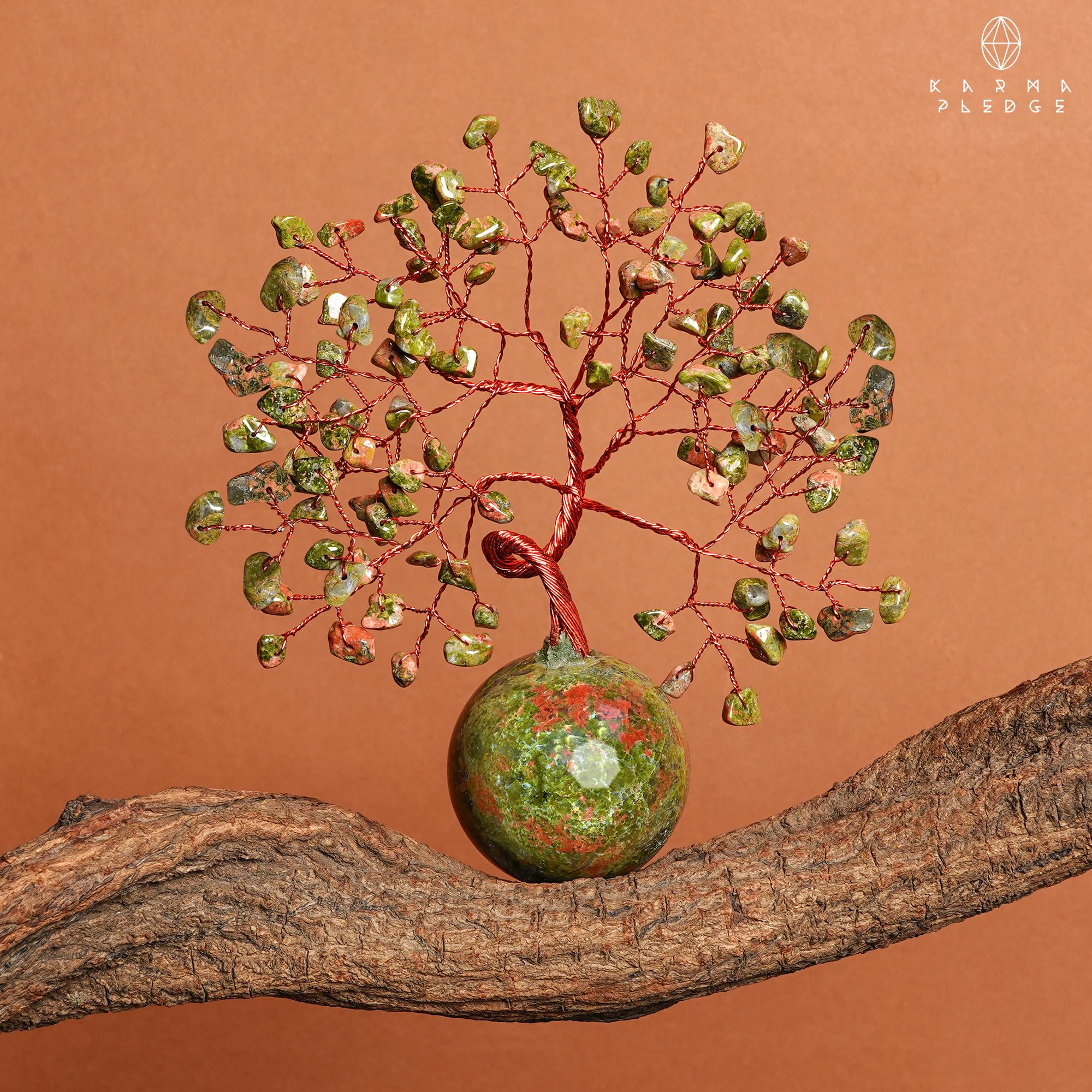 KARMAPLEDGE crystal tree bonsai detail emphasizes craftsmanship and beauty.