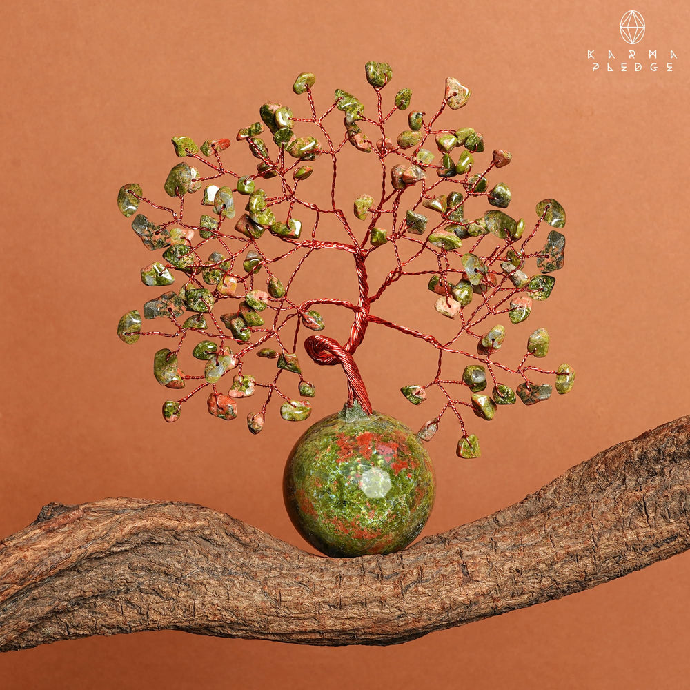 KARMAPLEDGE crystal tree bonsai detail emphasizes craftsmanship and beauty.