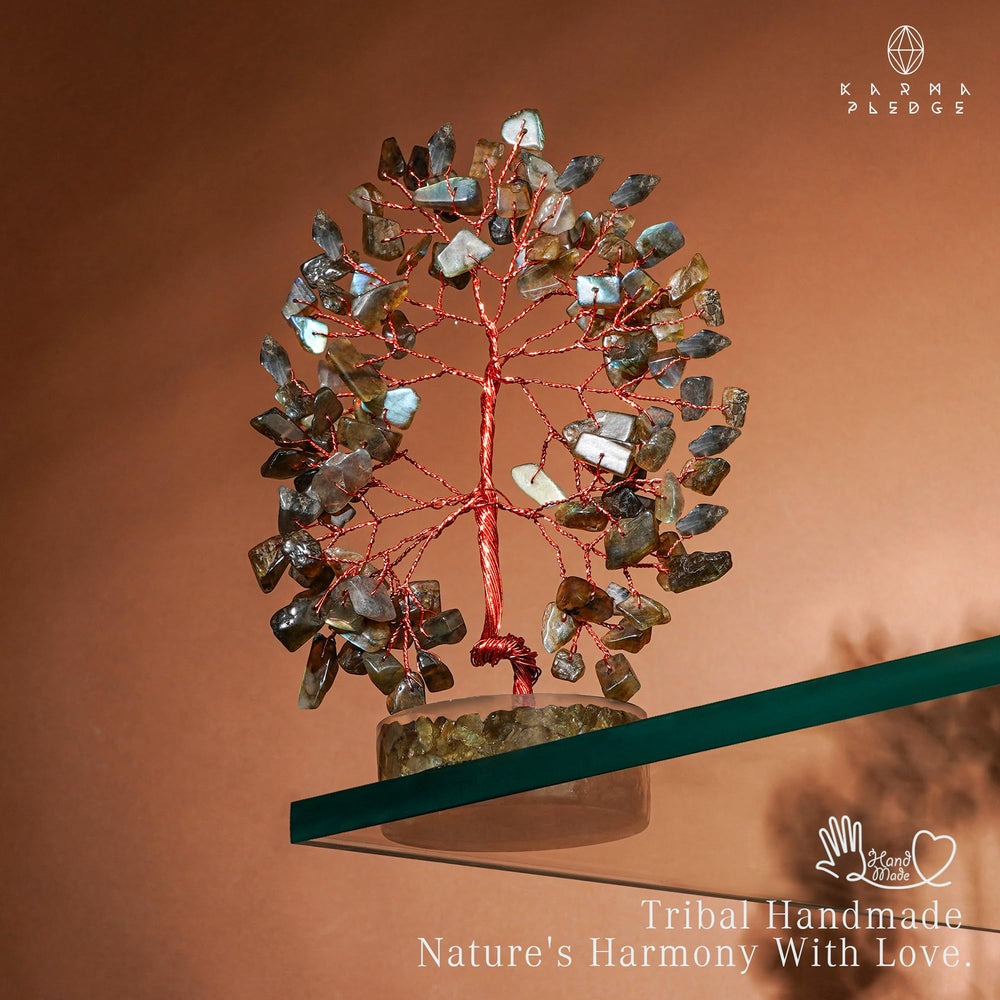 KARMAPLEDGE crystal tree detail invites gentle reflection on desks.