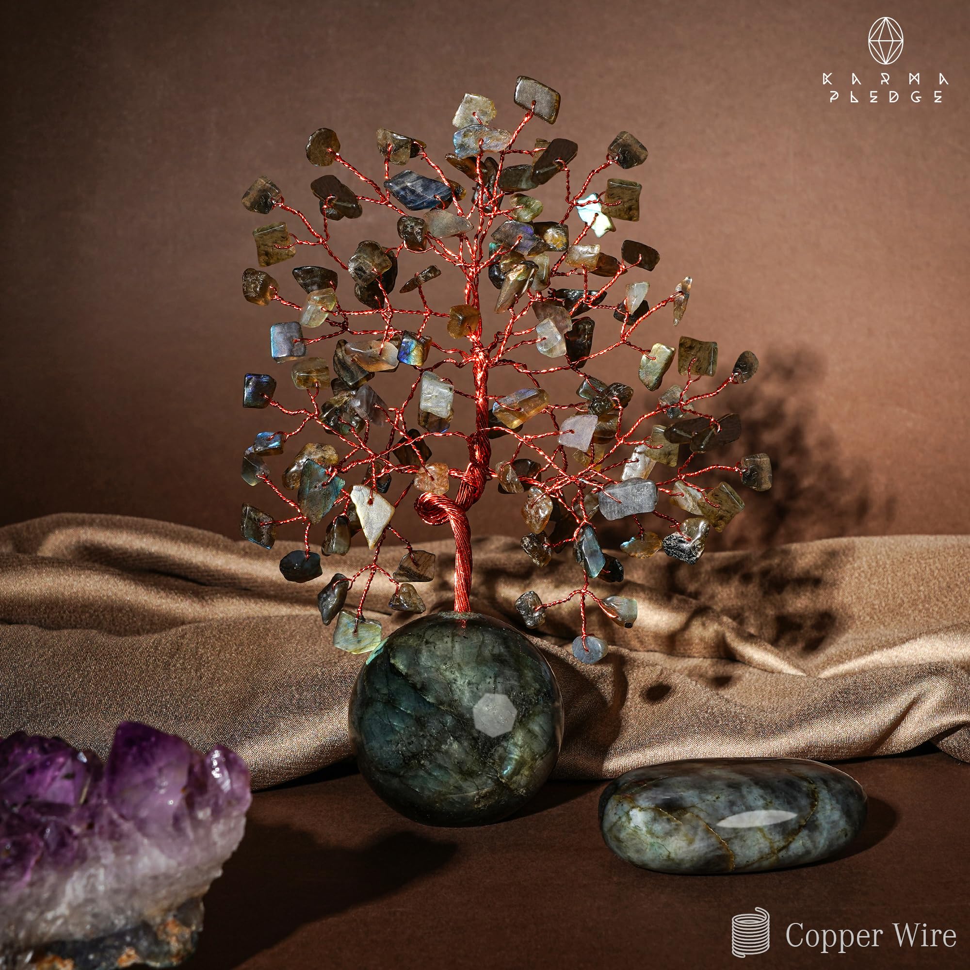 KARMAPLEDGE Crystal Tree desk display enhances a calming work environment.