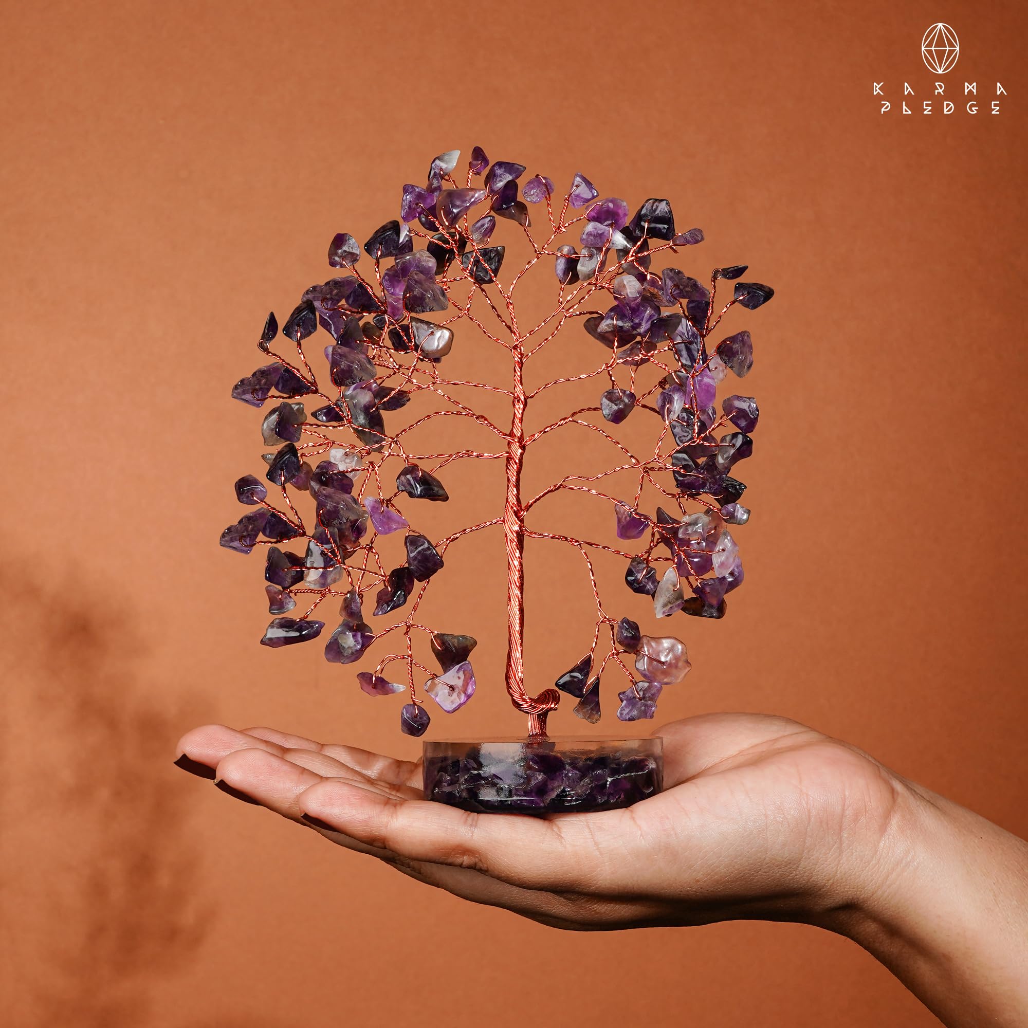 KARMAPLEDGE Crystal Tree gift-ready with an informational note about its properties.