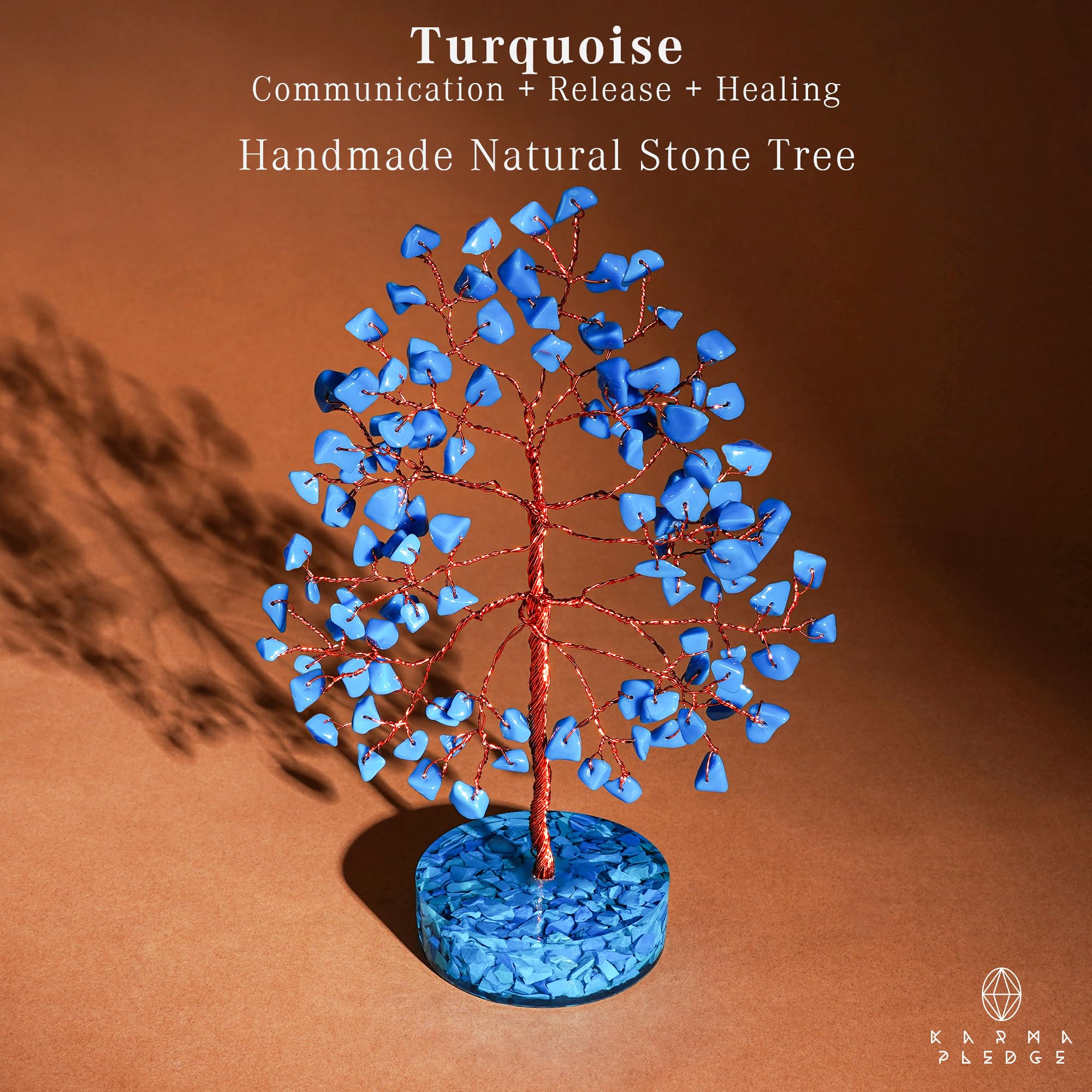 KARMAPLEDGE crystal tree handmade feng shui decor for calming desk or shelf spaces.