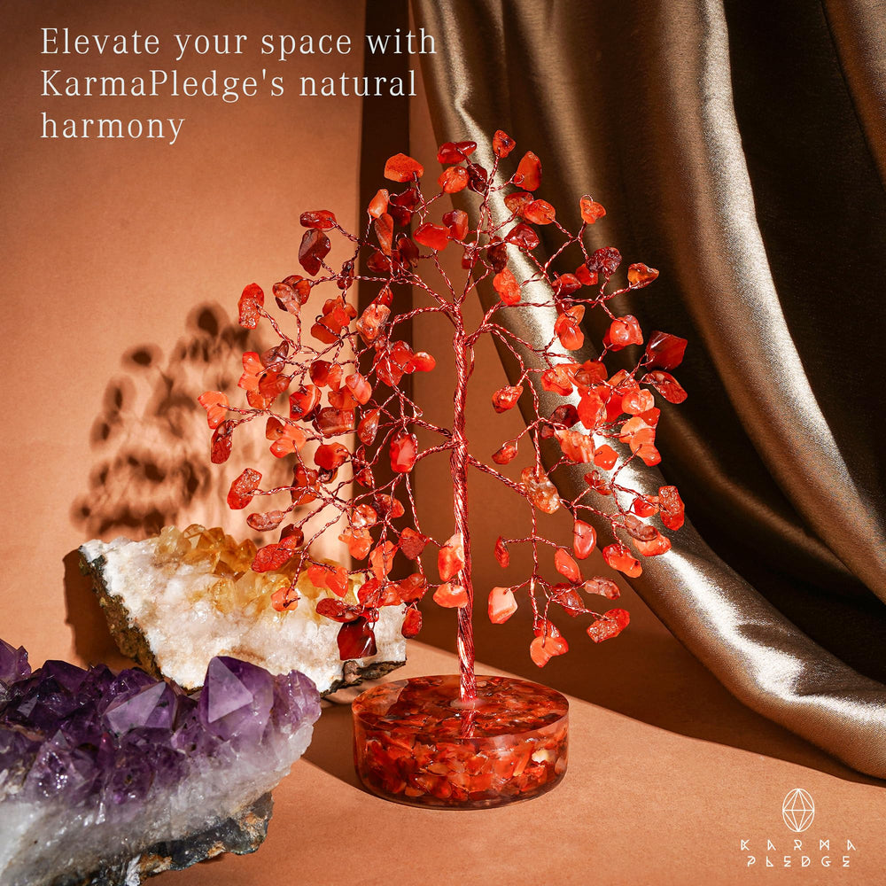 KARMAPLEDGE handmade crystal tree ornament invites mindful arrangement and decorative charm.