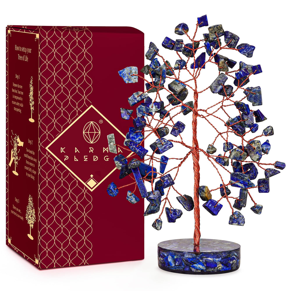 KARMAPLEDGE crystal tree with lapis lazuli bonsai enhances focus and calm at home