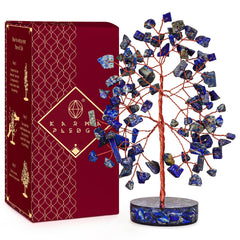 KARMAPLEDGE crystal tree with lapis lazuli bonsai enhances focus and calm at home