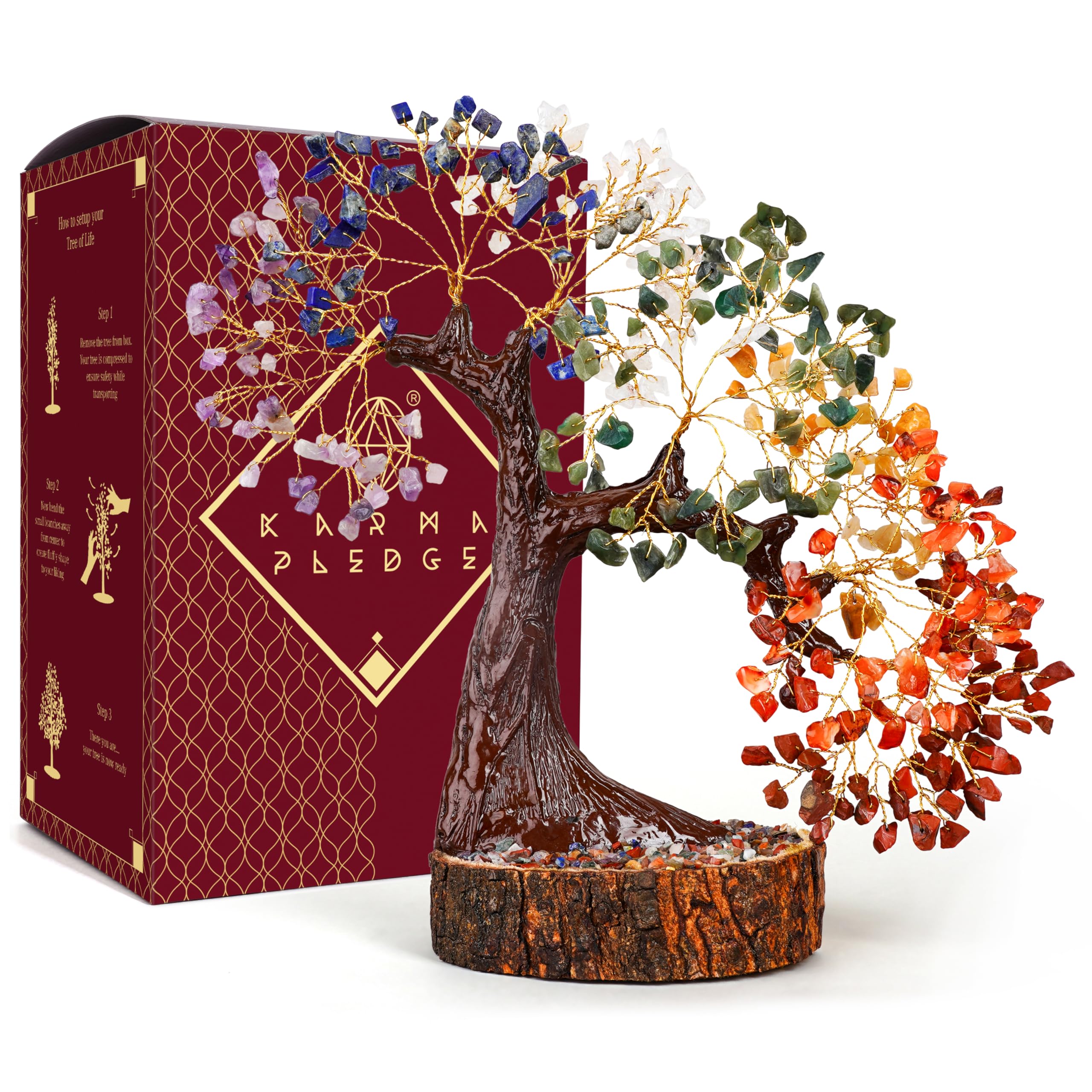 KARMAPLEDGE Crystal Tree of Life with 7 chakra beads for balanced energy at home