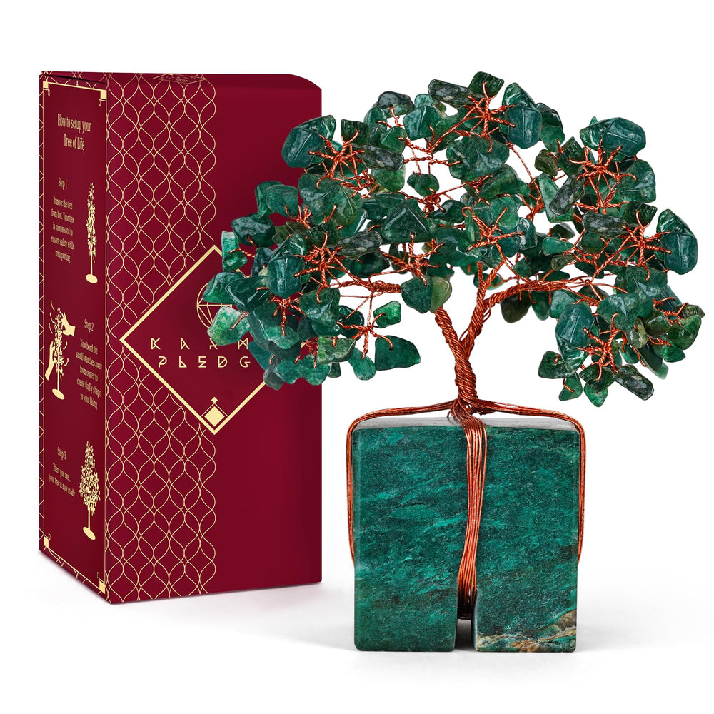 KARMAPLEDGE Crystal Tree Life base with green aventurine beads boosts positive energy at home