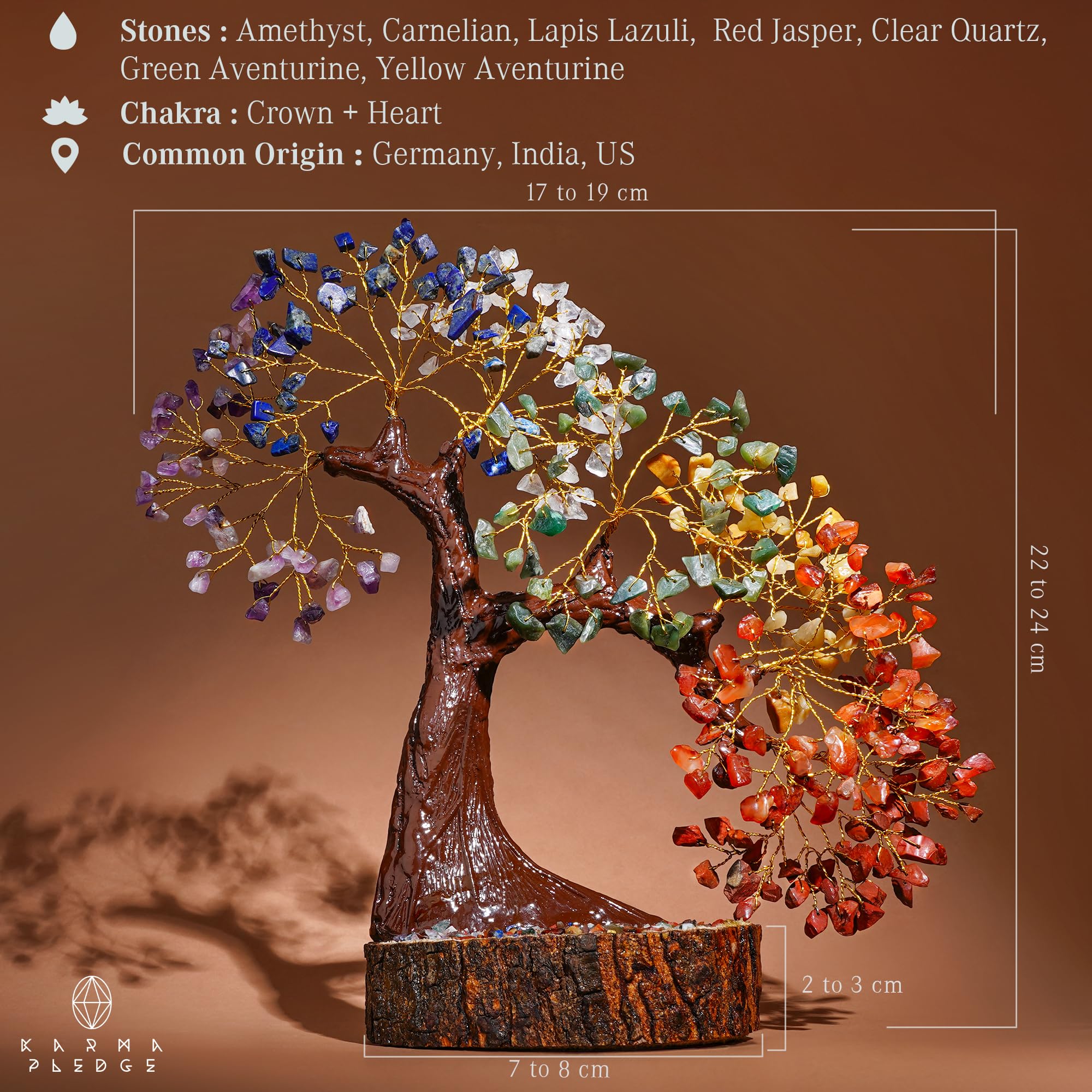 KARMAPLEDGE chakra crystal tree supports calm energy in bedrooms or meditation corners