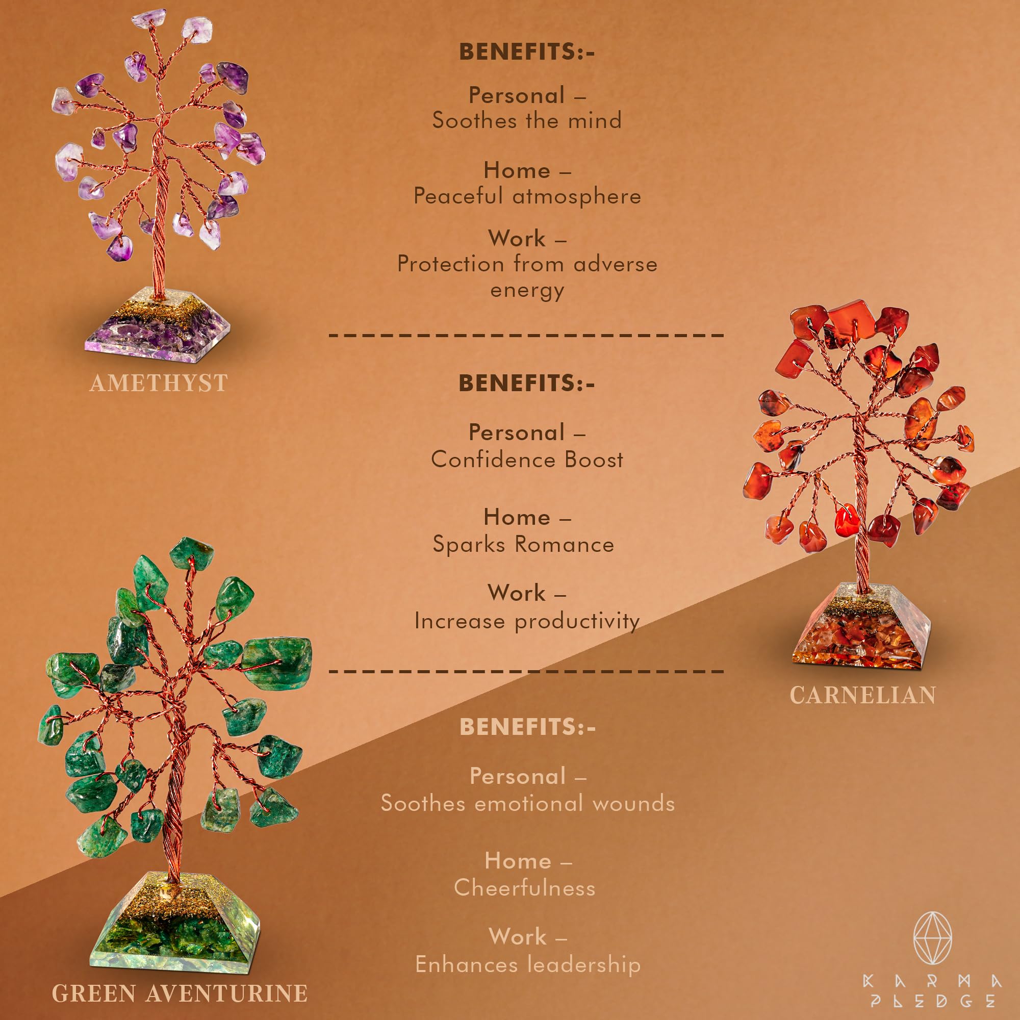 KARMAPLEDGE crystal tree of life heart chakra with green aventurine for optimism at home